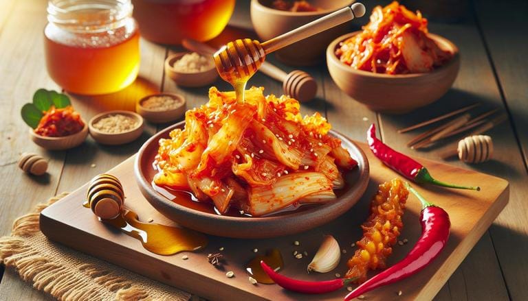 Kimchi com mel - Prato fermentado coreano combinado com mel para um sabor doce-picante. - Clube do Mel Loja online