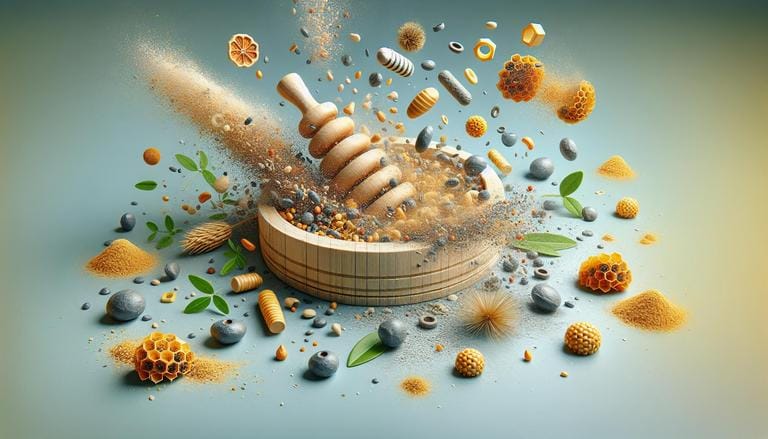 Trituração do pólen - Processo pelo qual o pólen é preparado para consumo, liberando seus nutrientes. - Clube do Mel Loja online