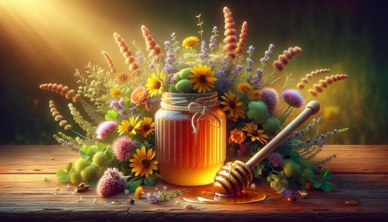 Wildflower honey (mel de flores silvestres) - Tipo de mel produzido a partir de néctar de diversas flores, conhecido por sua variedade de sabores. - Clube do Mel Loja online